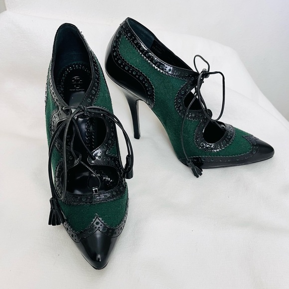 Tory Burch Hawthorne lace up Elegant Green and Black Women's Heels 9 - Picture 1 of 12